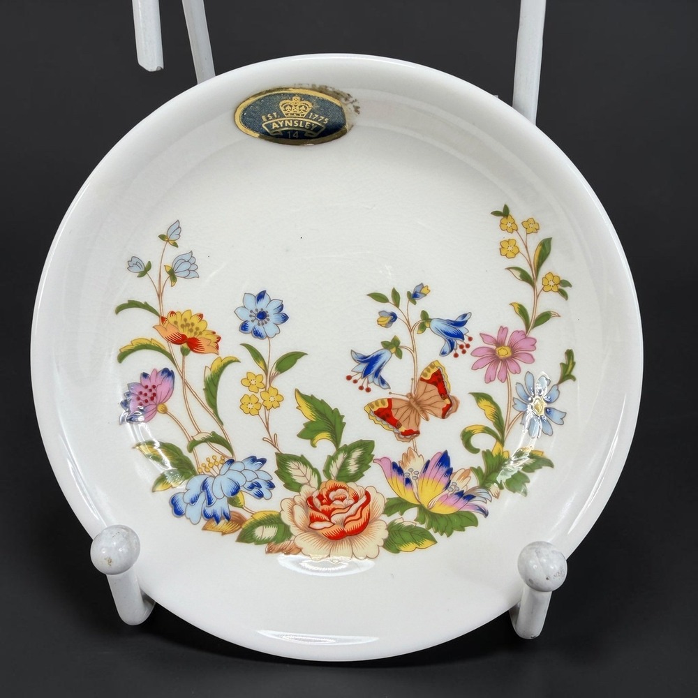 Aynsley Cottage Garden Bone China Butterfly Floral Pin Dish Butter Pat 4 inch